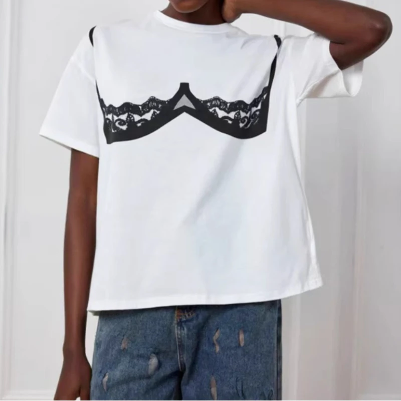 

Mid-length Short-sleeved T-shirt for Women Sweet and Spicy Three-dimensional Bow Decoration Loose and Versatile Top Trendy