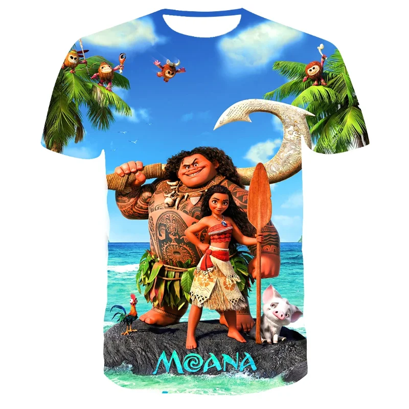 Disney Anime Movie Moana 3D Print T-shirt Cute Cartoon Boys Girls Round Neck Short Sleeves T Shirt Fashion Harajuku Street Tops