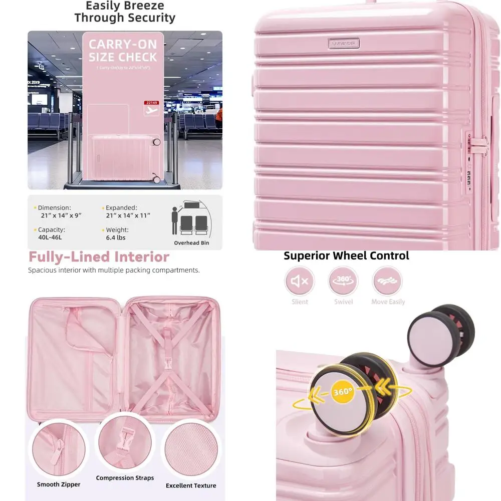 

20 Lavender 22x14x9 Carry-On Suitcase with Spinner Wheels, TSA Lock, PC+ABS Shell