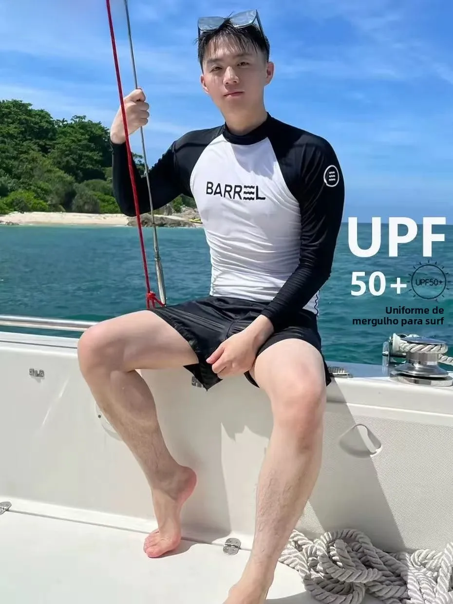 新しいメンズクイックドライ日焼け防止ダイビングスーツ長袖セパレート水泳衣装クラゲスーツサーフィンスーツ痩身ハイキングアウトドア