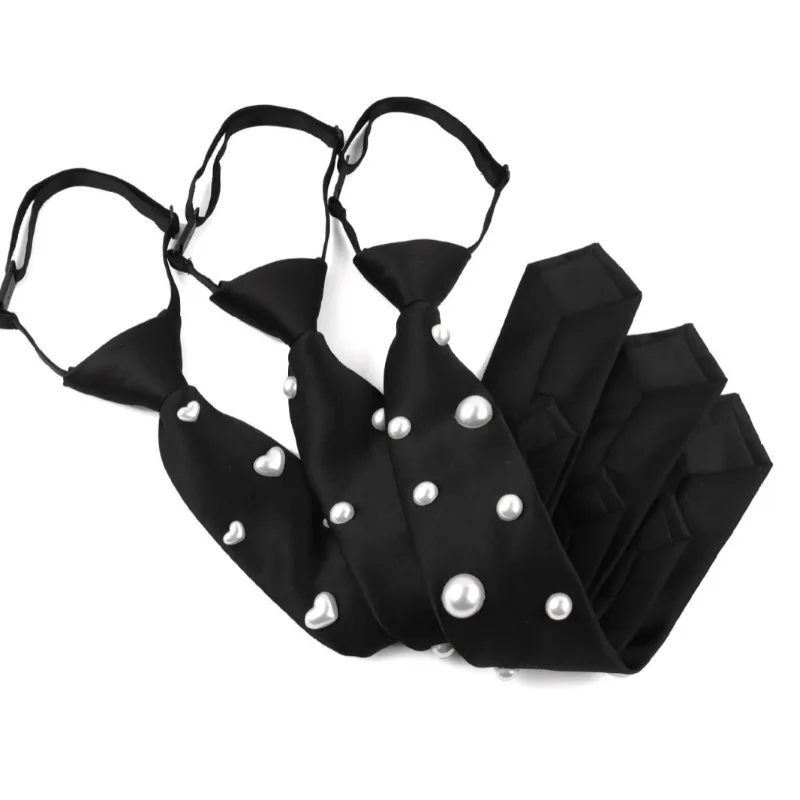 Lazy Tie for Women with Elastic Band and Rope Buckle No-fastening Pearl Decoratio Versatile Necktie Student Group Cravat