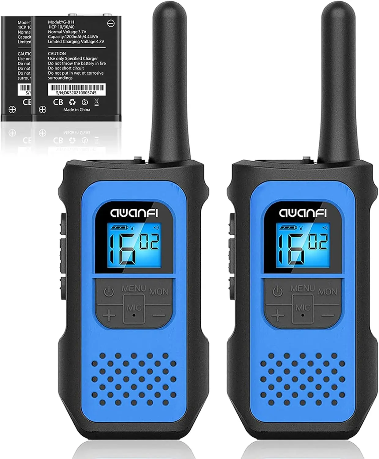 AWANFI Walkie Talkies 2 Packs with 1200 mAh Li-ion Battery, 16 Channels Rechargeable for Kids&Adults, Gifts