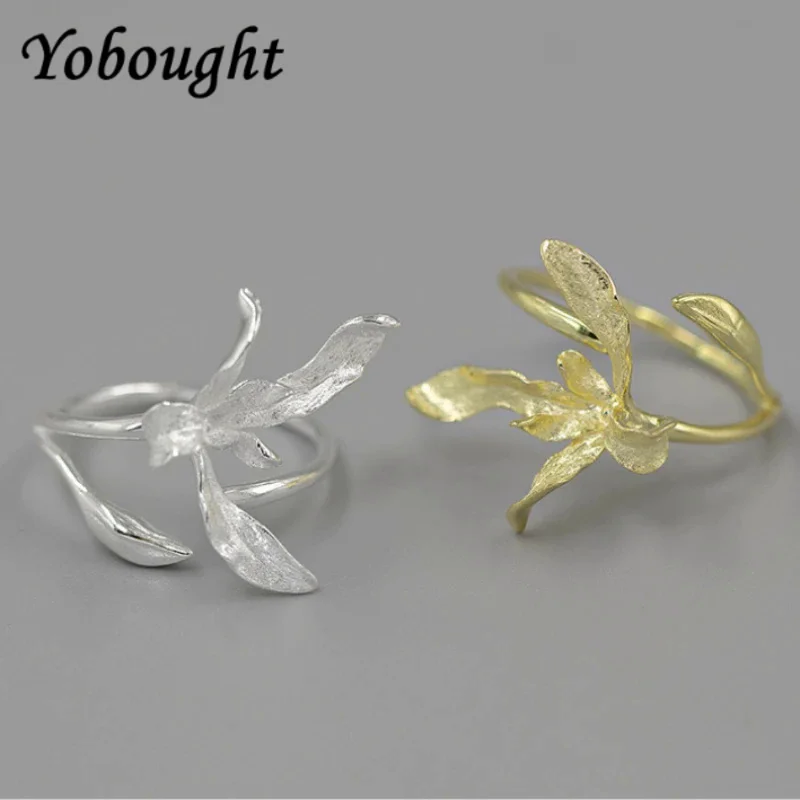 Authentic S925 Silver Jewelry Women'S Ring New Valley Orchid Elegant Flower Opening Adjustable Free Delivery