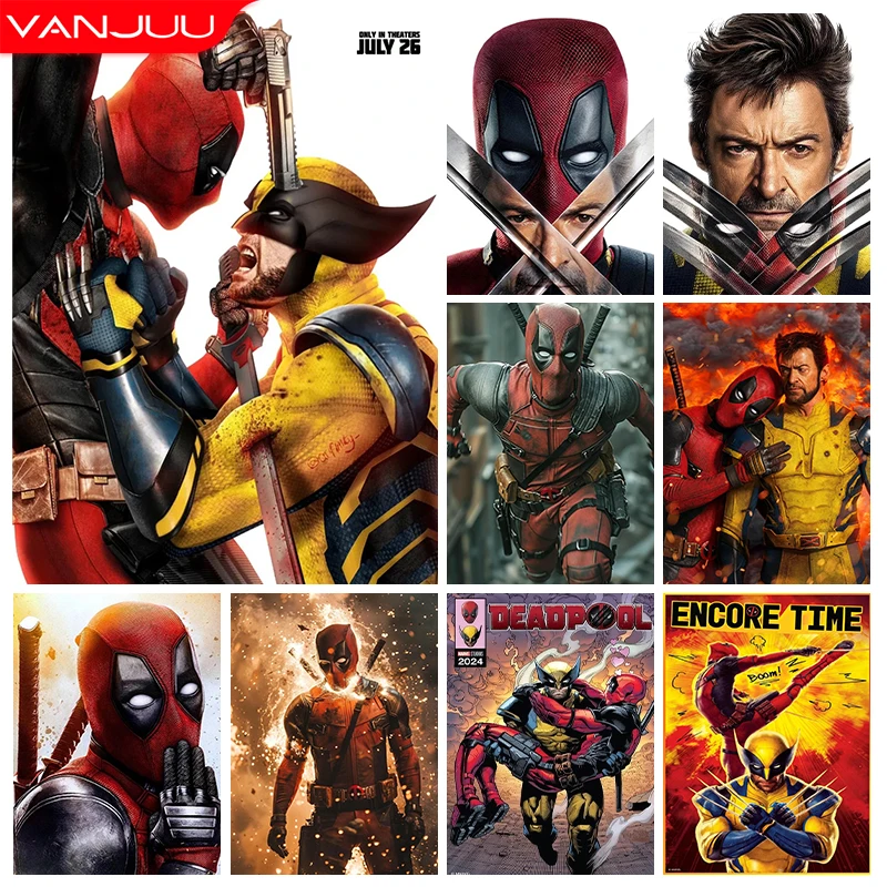 Marvel Deadpool i Wolverine zestaw do malowania diamentami 5D superbohater haft diamentowy pełny obraz dekoracyjny z mozaiki diamentowej