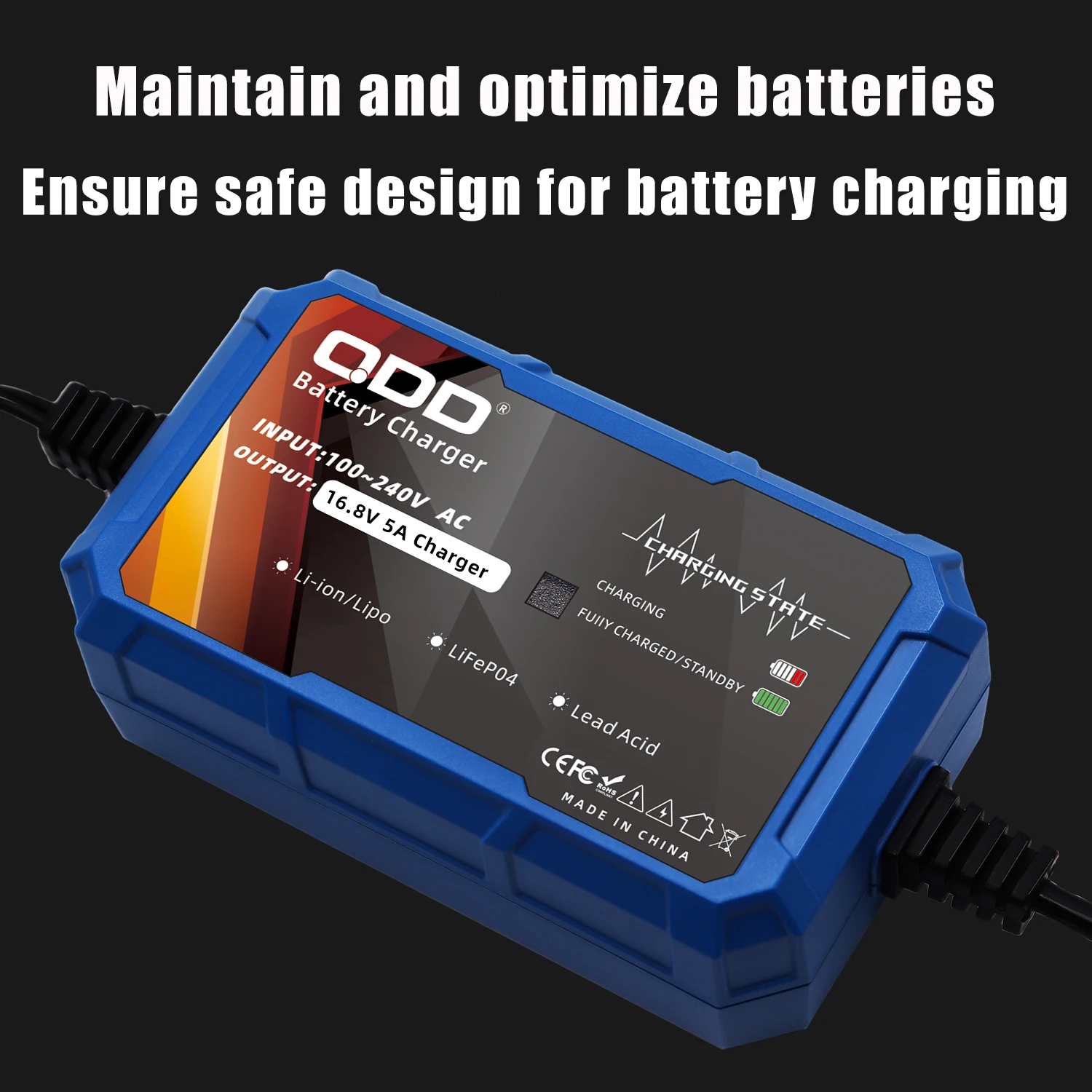 QDD 16.8V 5A 4S lithium battery charger for 14.8V 4Series Li-ion battery pack Charger High quality with DC5.5*2.1mm connector