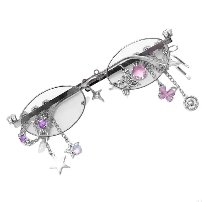 Fashionable Oval Frame Eyeglasses with Plain Lens Star Pendant for Work Study Read Blue Light Prevent Glasses Daily Use
