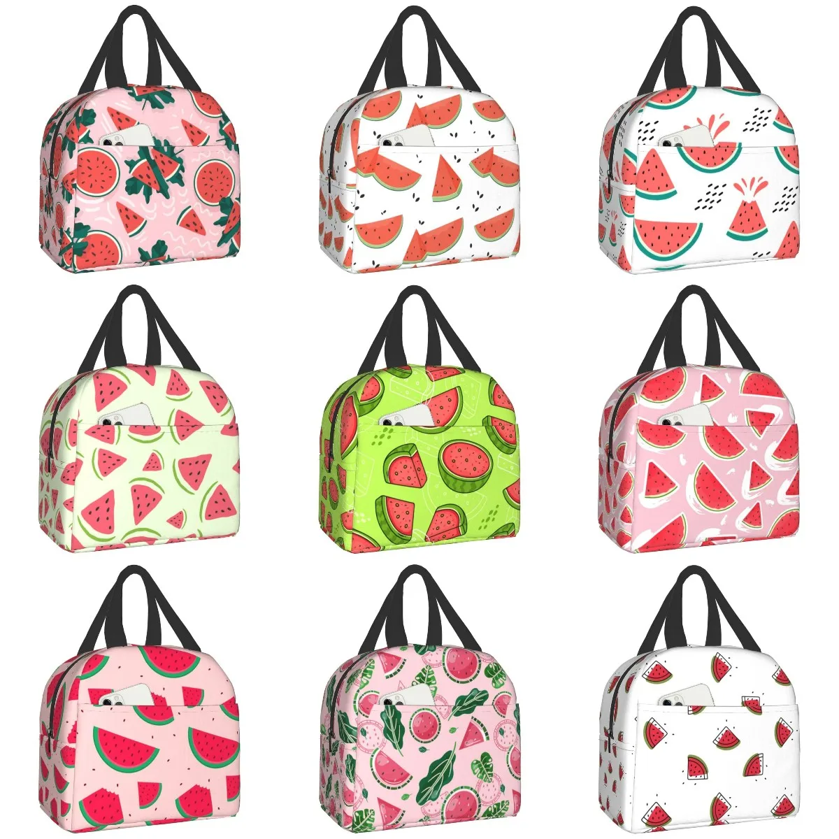 

Cute Watermelon Lunch Bag Travel Work Picnic Bento Box Cooler Reusable Canvas Tote Boxes for Women Kids Insulated Lunch Bags