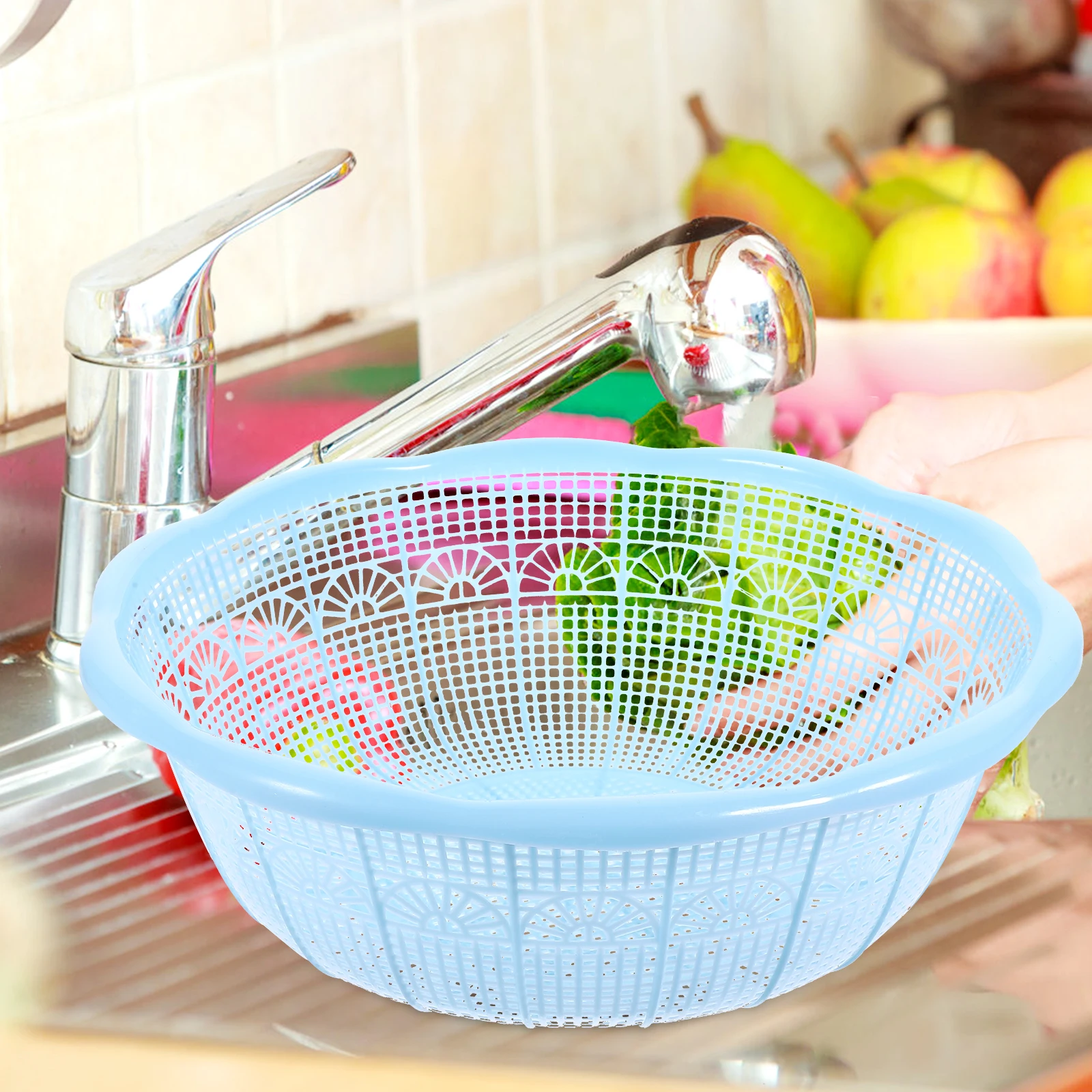 

4pcs Rice Basin Set Plastic Drainer for Washing Vegetable Fruit Sieve Kitchen Veggie Baskets Strainers Waterproof Rustproof