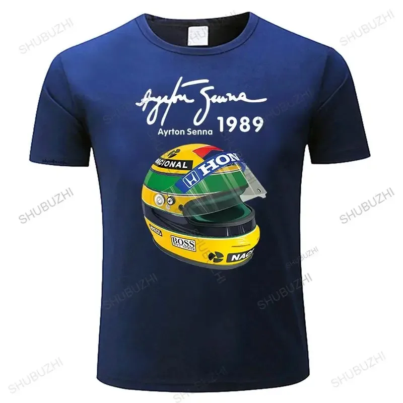 Mens Ayrton Senna Helmet T Shirts 1 Race 1989 Men Cotton Tee Shirts For Sale T-Shirt fashion tee-shirt homme tops