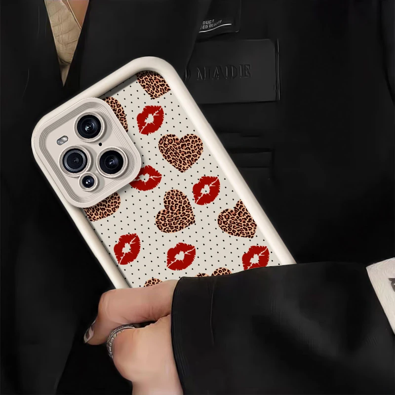 حافظة هاتف فاخرة مضادة للصدمات لهاتف OPPO F19 Pro Plus F19S F21 Find X8 X5 Pro X3 Lite F9 F17 ليوبارد الحب القلب الشفاه غطاء مطبوع