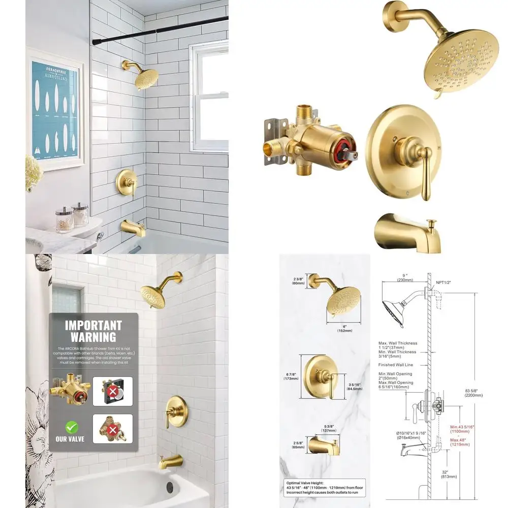 

6-комплект изливной насадки для тропического душа и ванны из матовой золотой отделки с одной ручкой и латунным клапаном