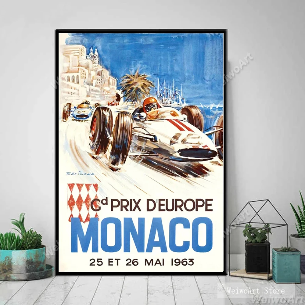 monaco-grand-prix-1963-67-cartaz-da-lona-arte-da-parede-do-vintage-motor-racing-f1-pintura-retro-formula-1-carro-imagem-sala-decoracao-de-casa