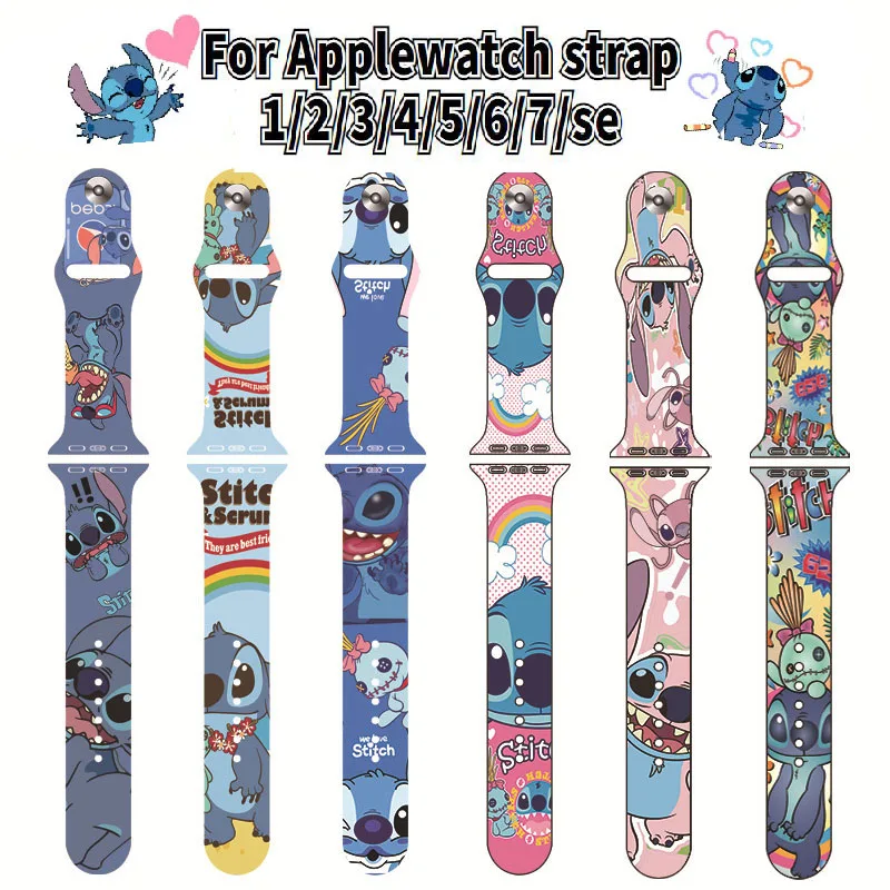 Disney Stitch Apple Watch Strap for Iwatch1/2/3/4/5/6/7se Watch Printing Silicone Watch Replacement Watchband 38-44MM Bands Gift