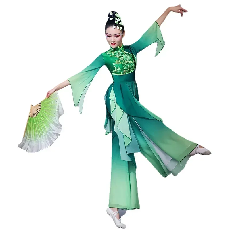 Trajes nacionais clássicos tradicionais antigos hanfu dança wear cintura tambor traje de palco feminino fã guarda-chuva elegante dança wear