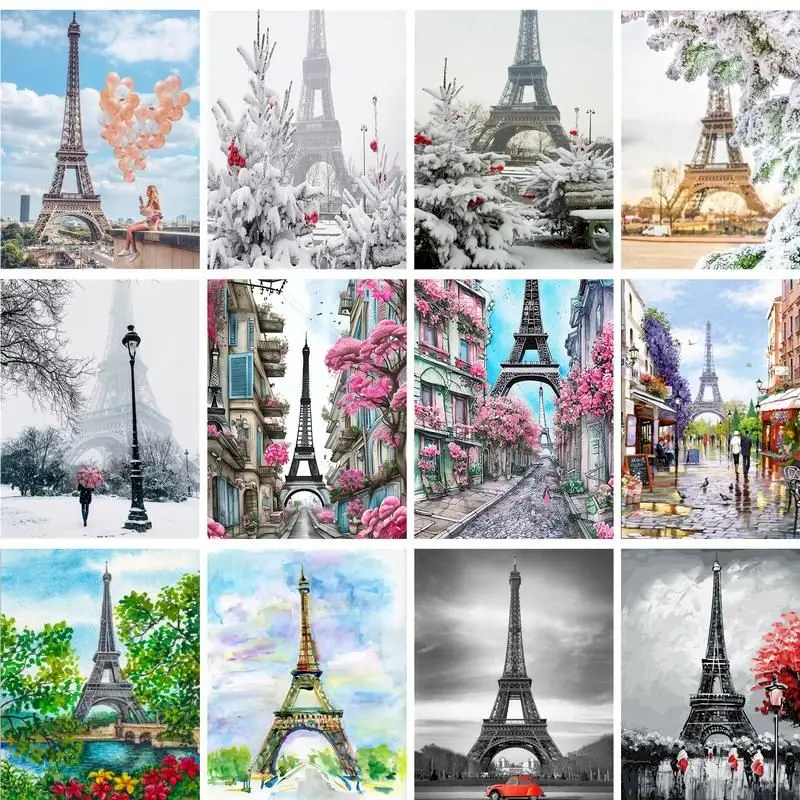 

GATYZTORY Modern Painting By Numbers Black And White Snow Tower Scenery For Handiwork For Adults Kids Decorative Paintings