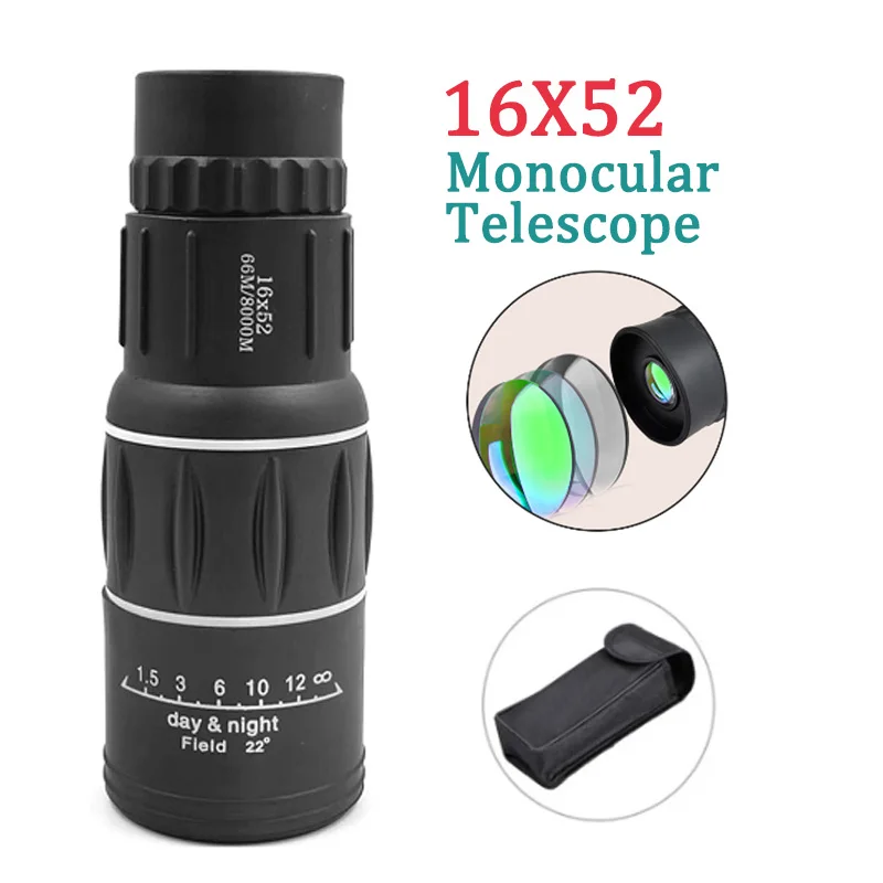 

16X52 Monocular Telescope Bak4 Professional Monocular Binoculars FMC Night Vision Spyglass for Travel Hunting Camping Equipment