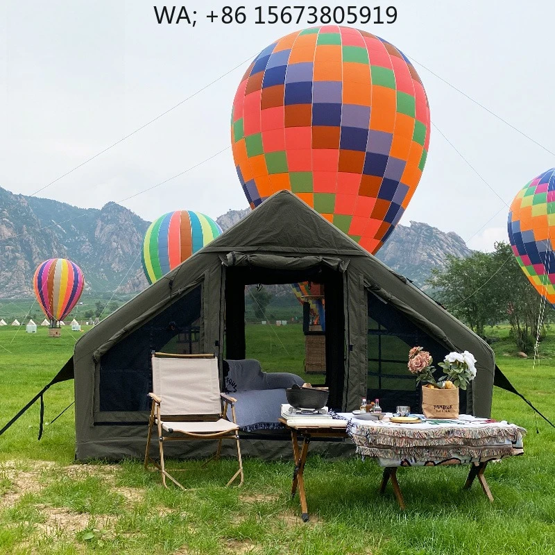 Carpa Familiar Grande Inflable para Glamping, Carpa de Algodón Impermeable, Carpa de Aire para 3-6 Personas, Refugio Turístico para Campamento al Aire Libre, Venta al Por Mayor
