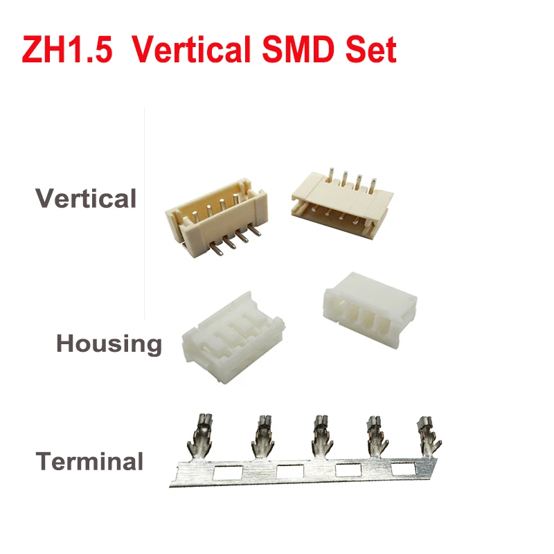 10sets 1.0mm 1.25mm 1.5mm 2.0mm 2.54mm Pitch SH/JST/ZH/PH/XH Vertical/Horizontal SMD Header + Housing + Terminal Set Connector