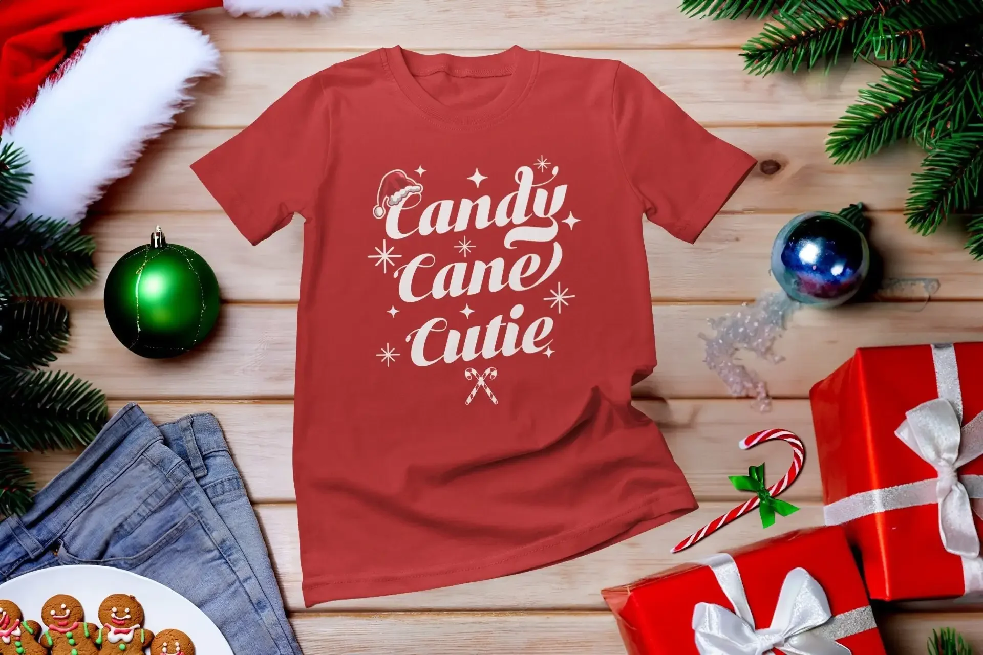 Candy Cane Cutie T Shirt Retro Holiday Christmas Family Xmas Party Matching Red