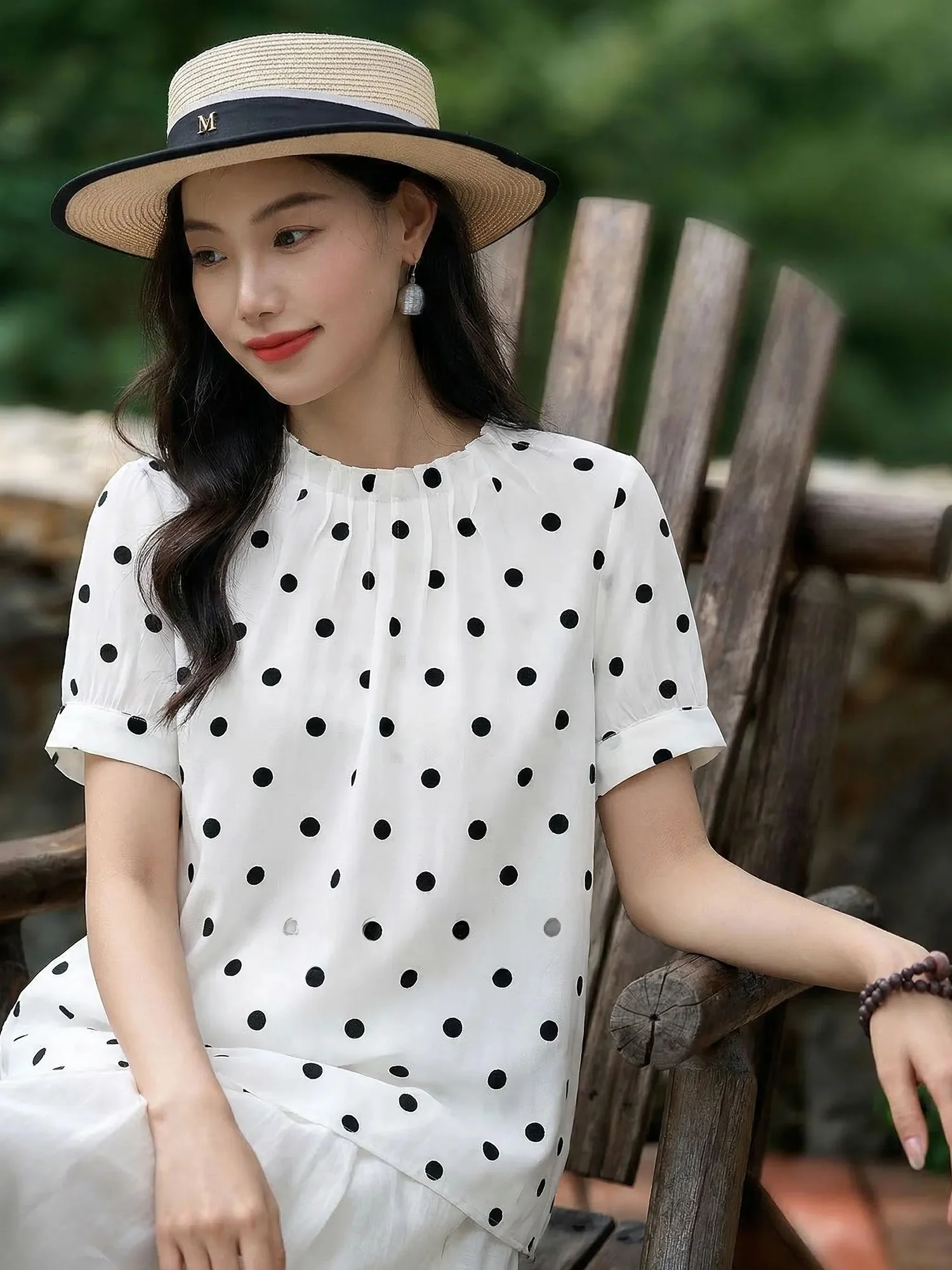 

Женская рубашка Chivirin с рюшами, без рукавов, в горошек, свободного кроя, повседневная, с круглым вырезом, на пуговицах, в китайском стиле