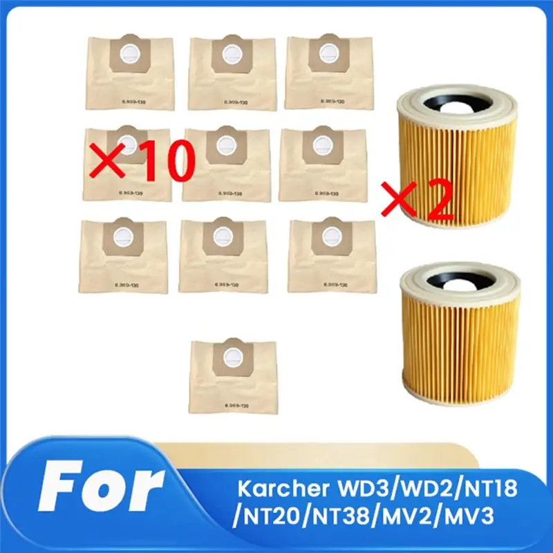 

AEE2-12 Pcs Dust Bag And Filter For Karcher WD3/WD2/NT18/NT20/NT38 Sweeping Robot Accessories Cleaner Parts Replacement