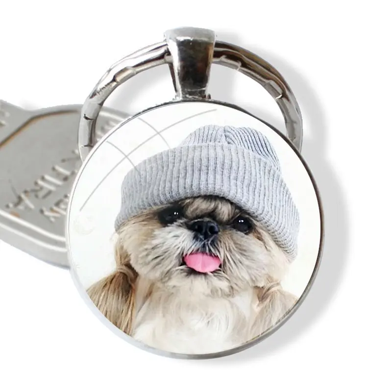 Keychain Glass Cabochon Metal Pendant Classic Men's Women's Keyring Shih Tzu Shitzu Dog Puppy Print