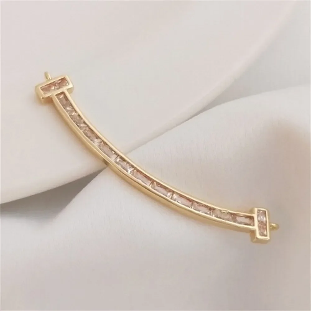 14K Gold Inlaid Rectangular Zircon Curved Rod Pendant Pendant Handmade Diy Necklace Charm Pendant K296