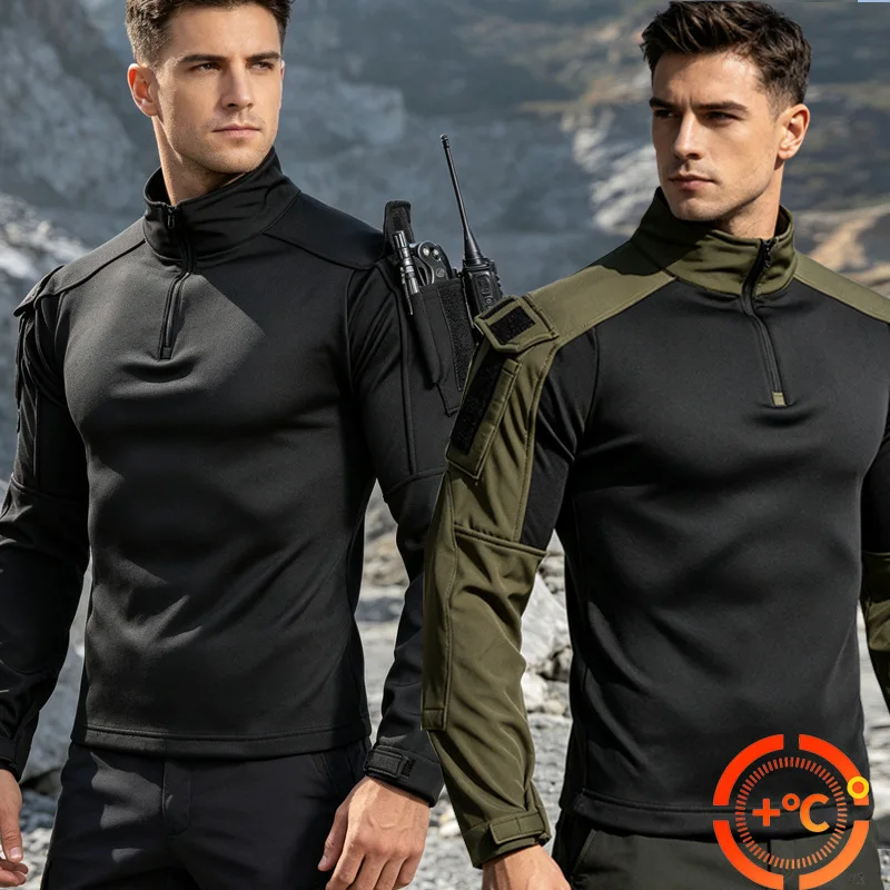 Men Fleece Warm Tactical Tops Combat Shirt Winter G4 Military Long Sleeve Shirt with Arm Pockets Hiking Airsoft Hunting Clothes