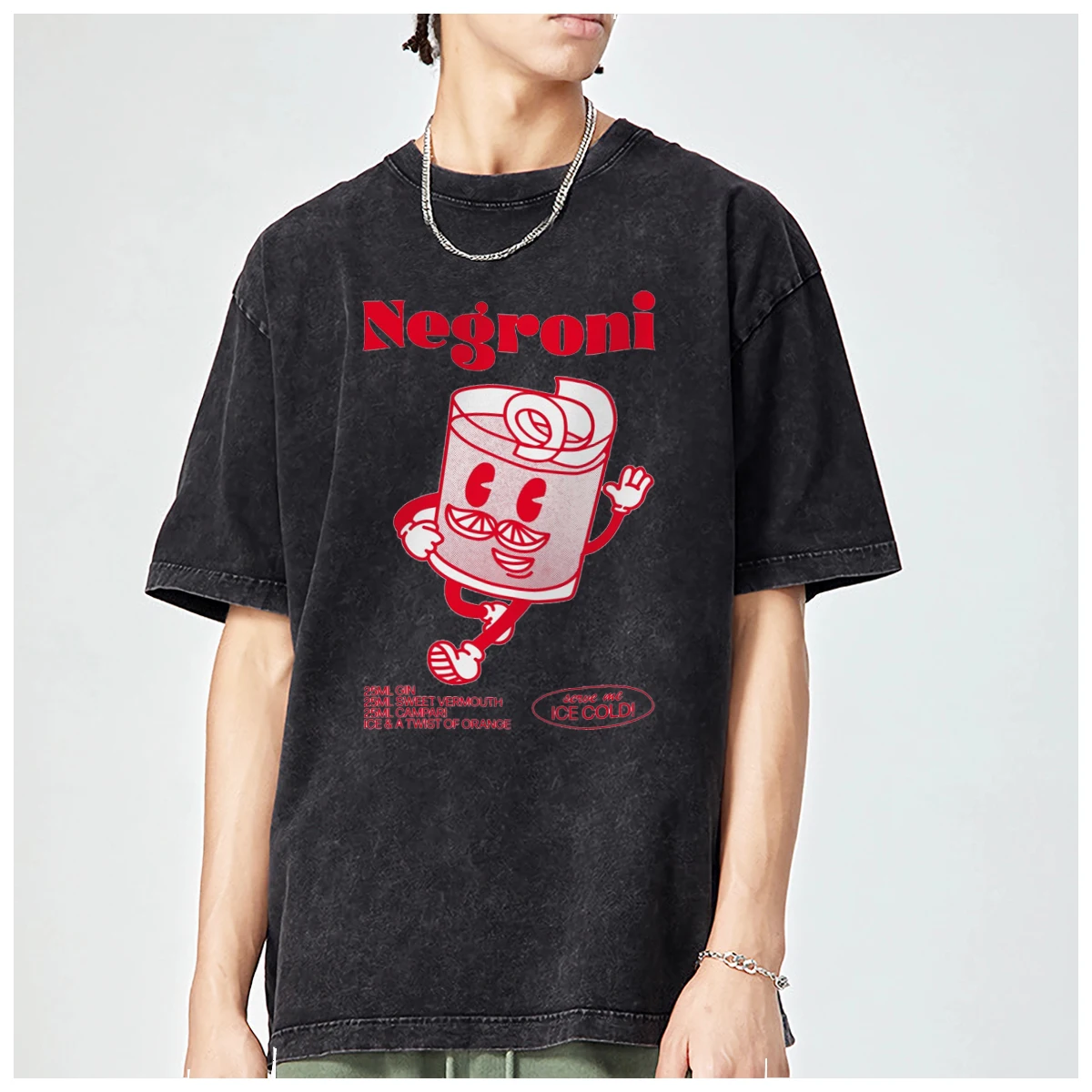 Negroni retro style cocktail drinking cute funny Oversized t shirt men Women Fashion Casual Vintage Washed Streetwear Cotton top