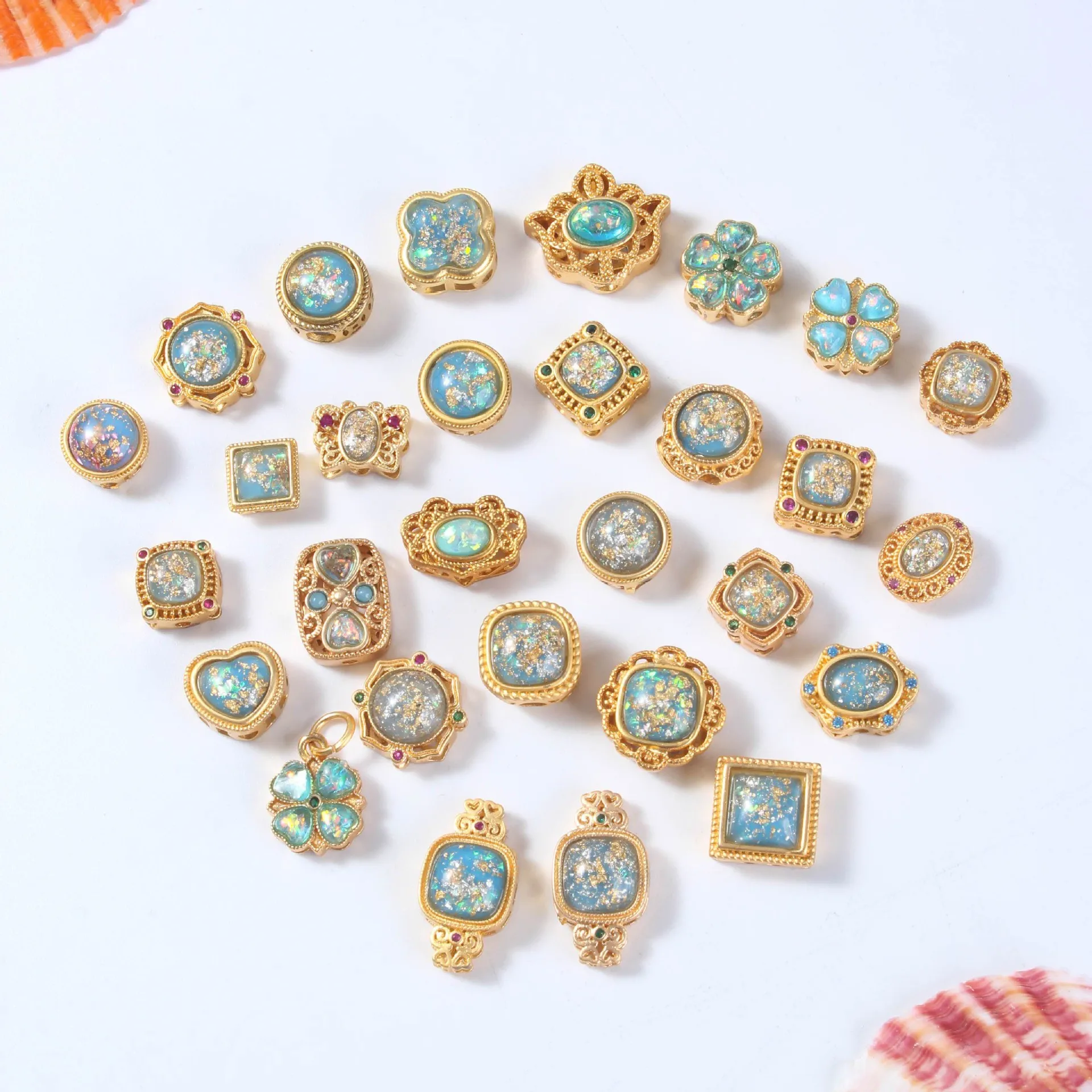 

8pcs Copper Gold-plated Inlaid Aobao Ring Face Gold Foil Multi-pass Bead DIY Necklace Bracelet Jewelry Accessories Spacer Beads