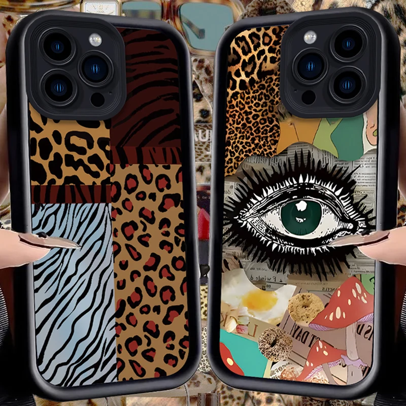 Fashion Plain Phone Case for iPhone 16 Plus 15 14 13 12 Mini 11 Pro Max XS X 8 7 SE Silicone Cases Cover Leopard Print Element