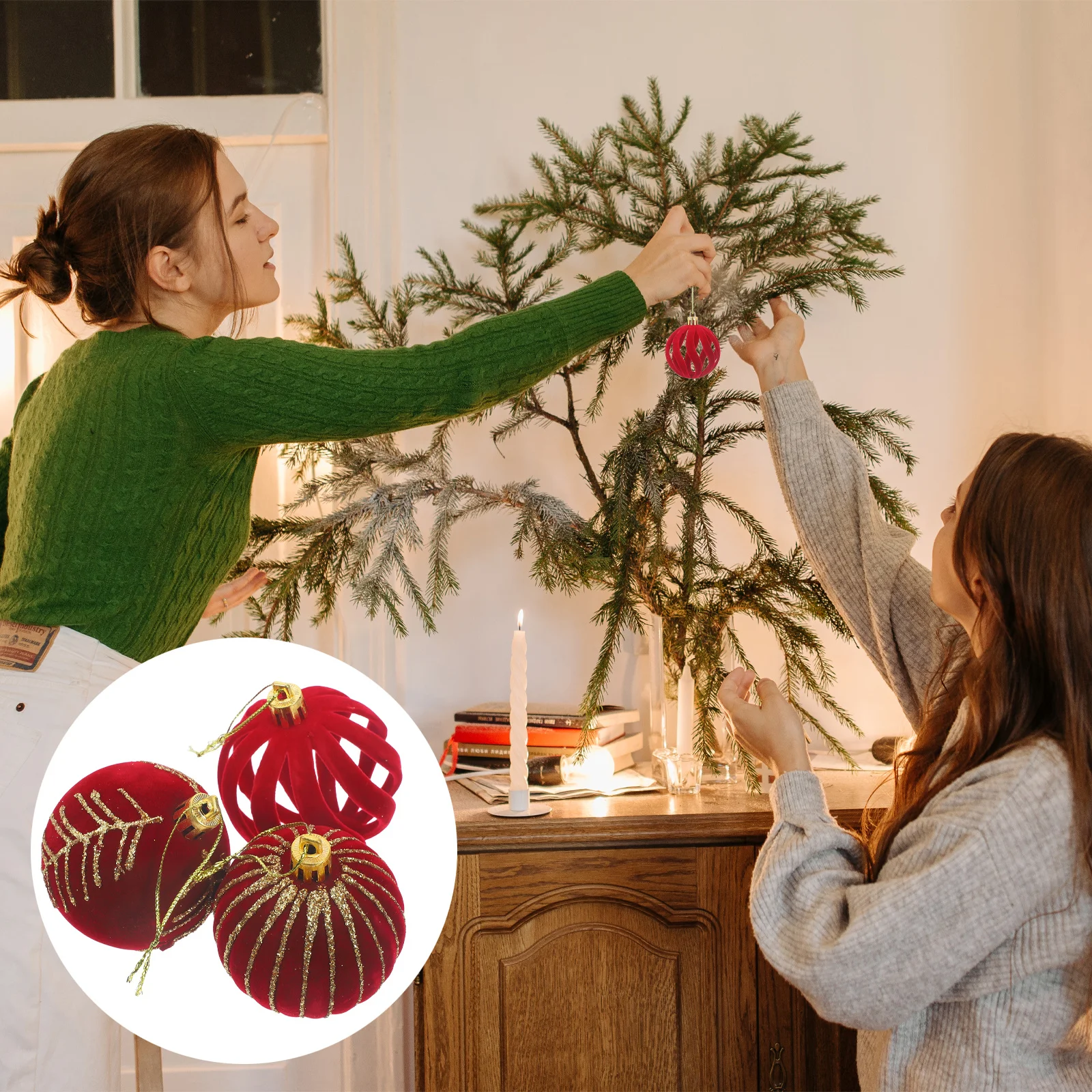 

6Pcs Xmas Tree Balls Ornament Flocking Pendant Christmas Decorations Hanging Decors Christmas Tree Hanging Ornaments