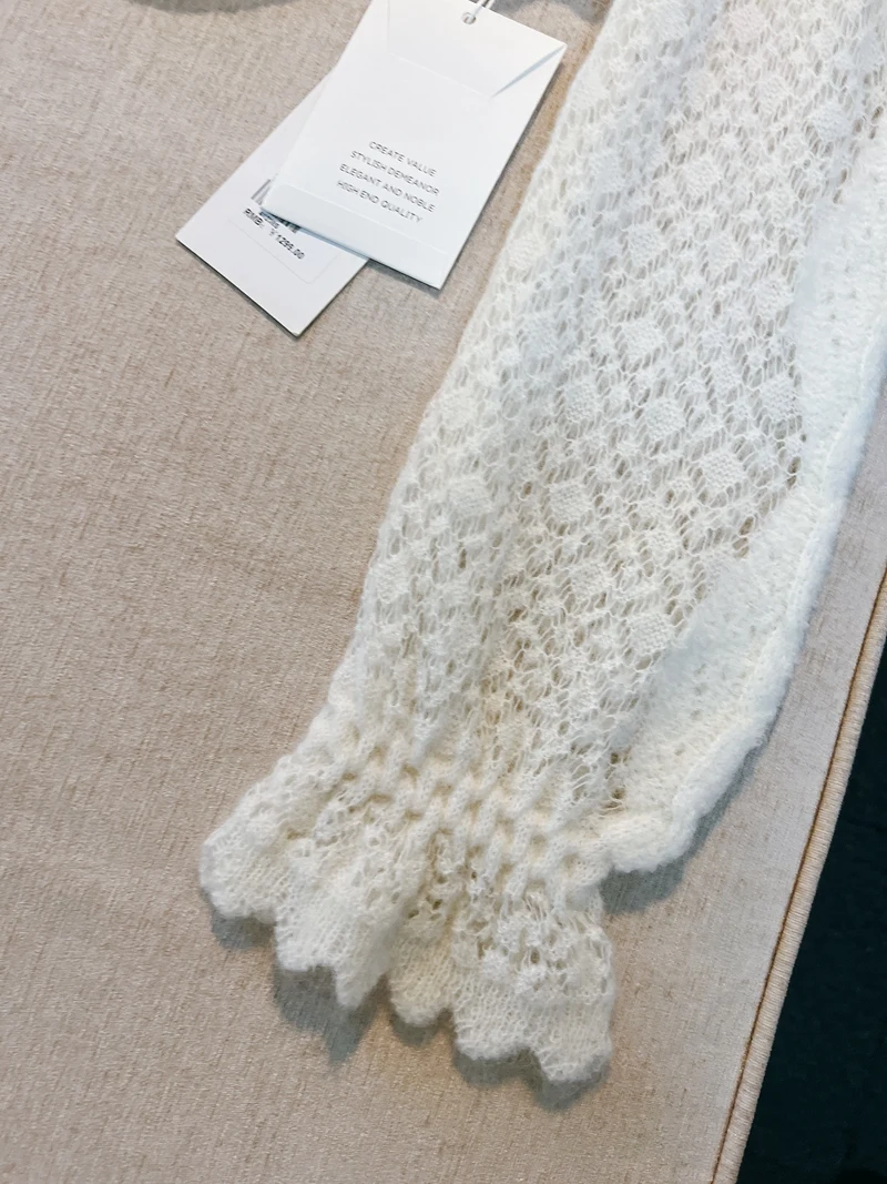 Suéter de punto de alpaca de lana suave para mujer, tejido calado para principios de primavera/otoño, calibre fino, tubo recto dulce, S...