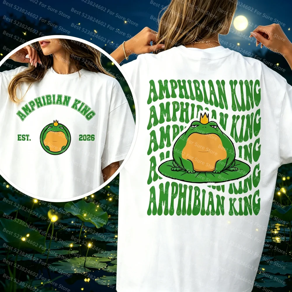 Funny Amphibian King Frog Graphic T Shirt Men Women t-shirt Aesthetic Green Toad Crown Cartoon Casual Cotton Short Sleeve Tees