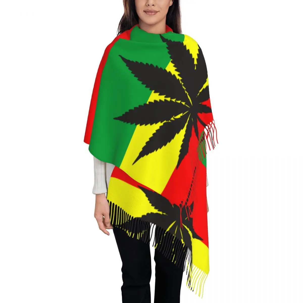 Rasta Flag With Weed Hip Hop Gorros Womens Warm Winter Infinity Scarves Set Blanket Scarf Pure Color