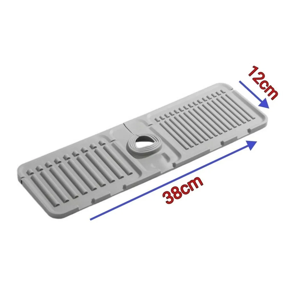 New 38*12cm Faucet Draining Mat Silicone Raised Edge Kitchen Sink Splash Guard Waterproof Non Slip Bathroom Draining Pad view 6