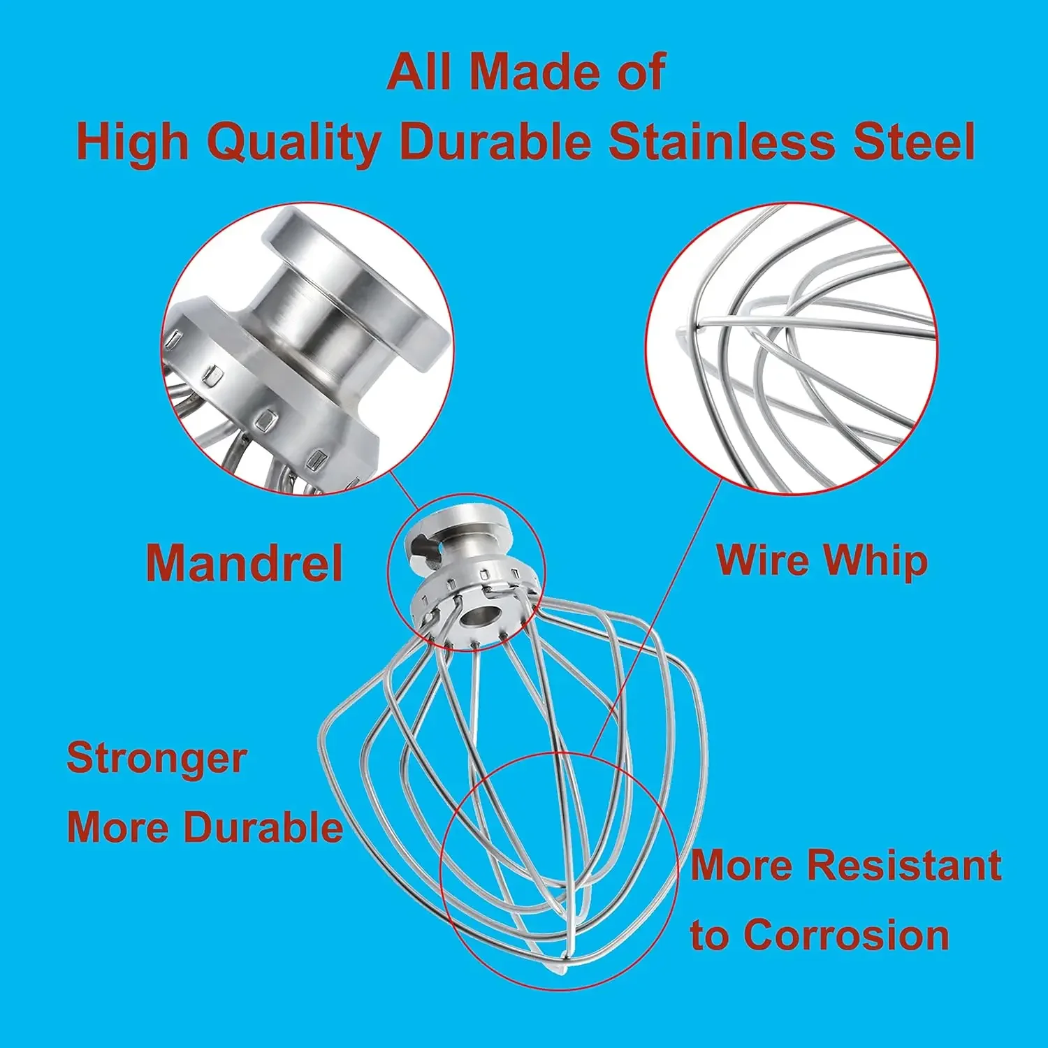 Picture 3: K45WW Stainless Steel Wire Whip Mixer Accessory Replacement for KitchenAid 4.5-5QT Bowl Rack Mixer