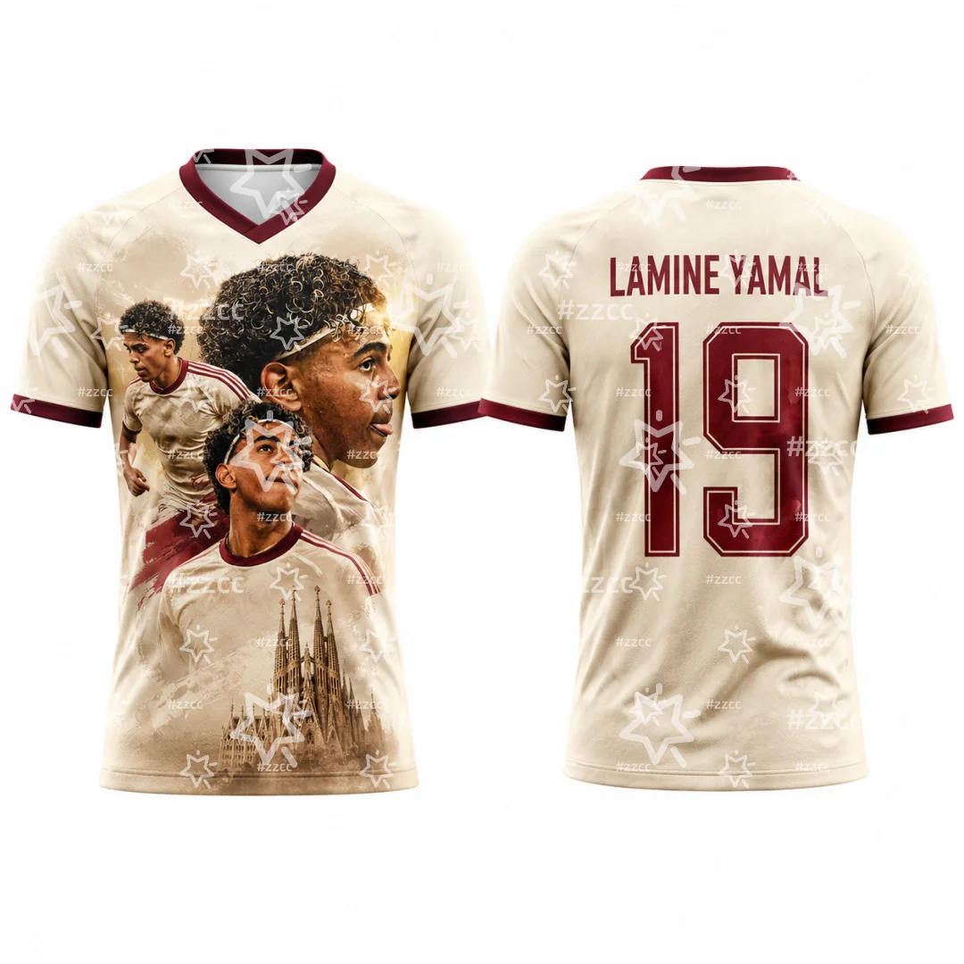 Lamine Yamal # 19 Spanien Trikot 2026 Auswärtstrikot Atmungsaktives Fußballtrikot für Erwachsene Jugendliche Fußballfans Top Herren T-Shirt – Detail 2