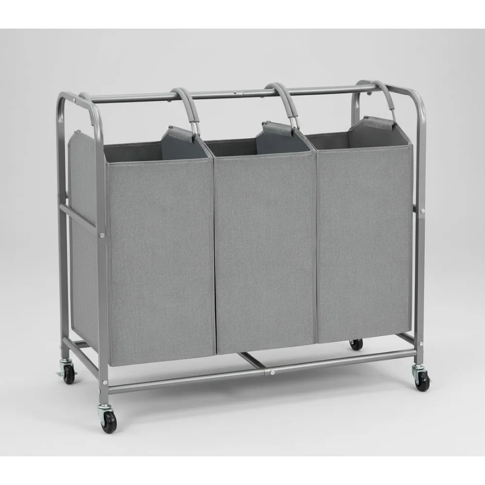 

3-секционная корзина для белья на колесиках, вместимость 135 л, съемные сумки для организации дома и общежития