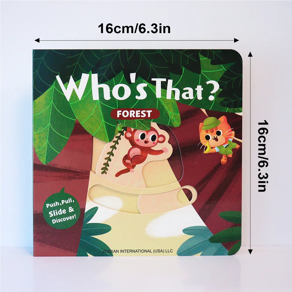Who’s That? Push-Pull-Slide Board Books —4-Book Interactive Set for Toddlers & Preschool—Forest, Farm, Ocean & Grassland Animals view 2