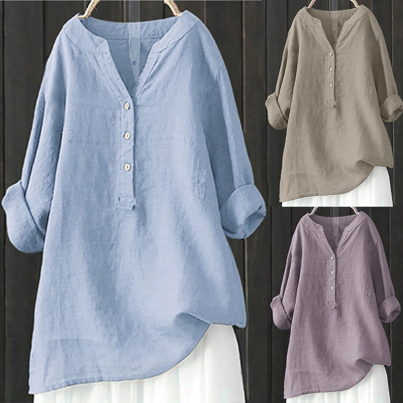 

Women Linen Blouse Long Sleeve Casual Solid Color Oversize Buttons Tops And Blouses Tunics Clothes Summer 2024 Fashion Top