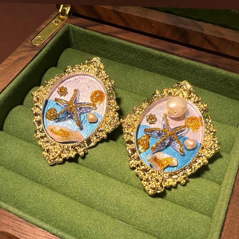 

Серьги-гвоздики с эмалью в морском стиле, имитирующие средневековую живопись, винтажный нишевый дизайн, с покрытием из настоящего золота, серебро S925, изысканный дизайн