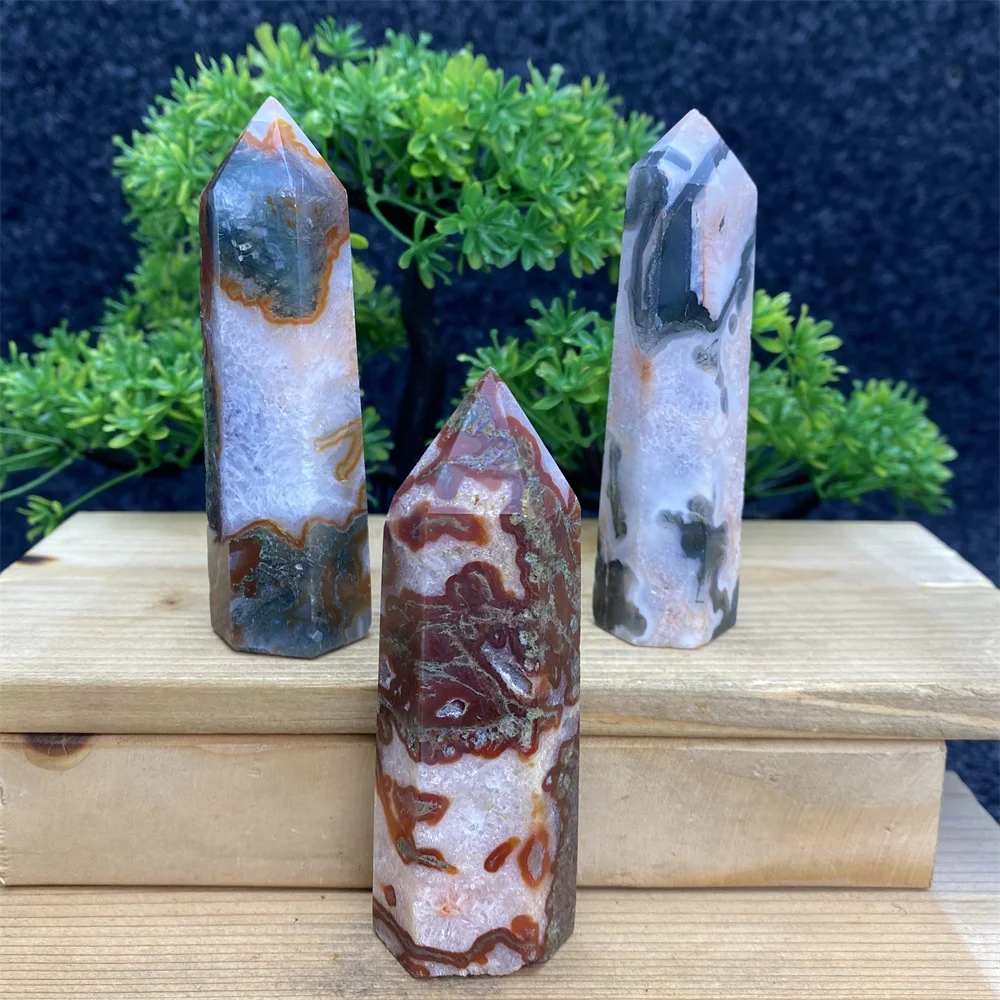 

Natural Aquatic Plants Agate Hexagonal Crystal Tower Reiki Treatment Gem Wand Mine Standard Home Decoration Feng Shui Holiday Gi