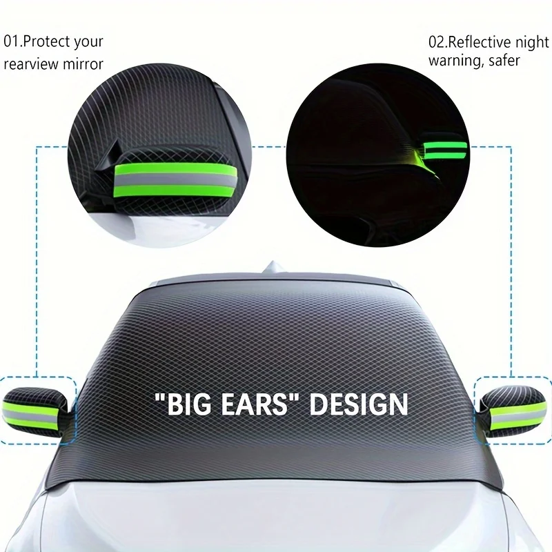 

Winter car snow cover - thick oxford fabric with reflective strips, protects windshield & mirrors.