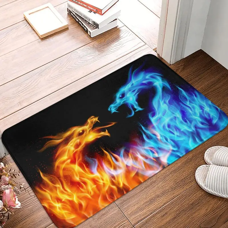 Custom Red Fire Against Blue Ice Dragon Front Door Floor Entrance Mats Outdoor Bath Kitchen Doormat Balcony Carpet Rug