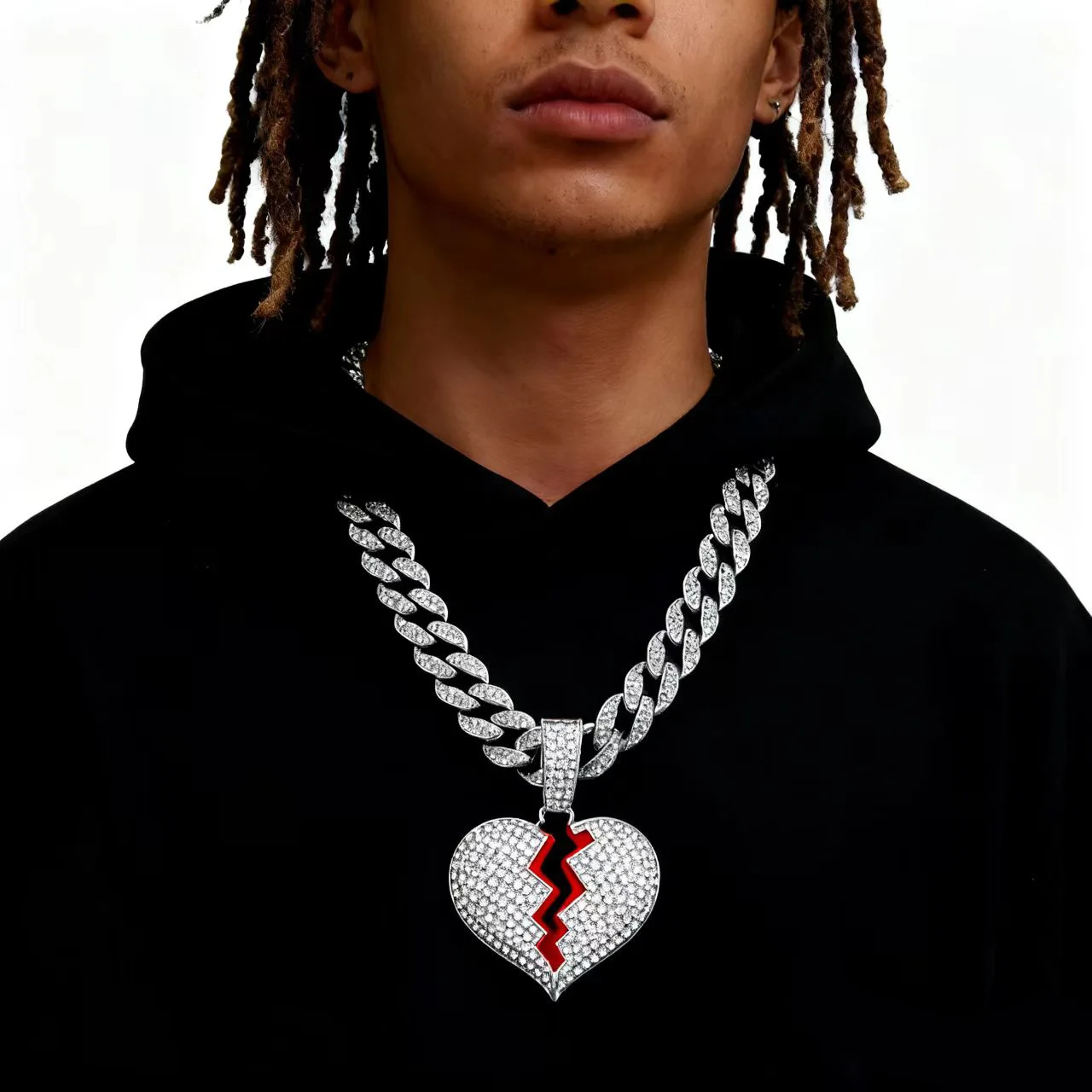 DIY accessories European and American ins fashion wind alloy full diamond couple love pendant necklace men and women hip hop bro