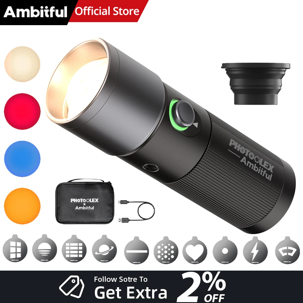 

AMBITFUL Nano 10W 4-цветный проекционный светильник LED-фонарь с аккумулятором 8400 мАч и 10 магнитными проекционными пленками