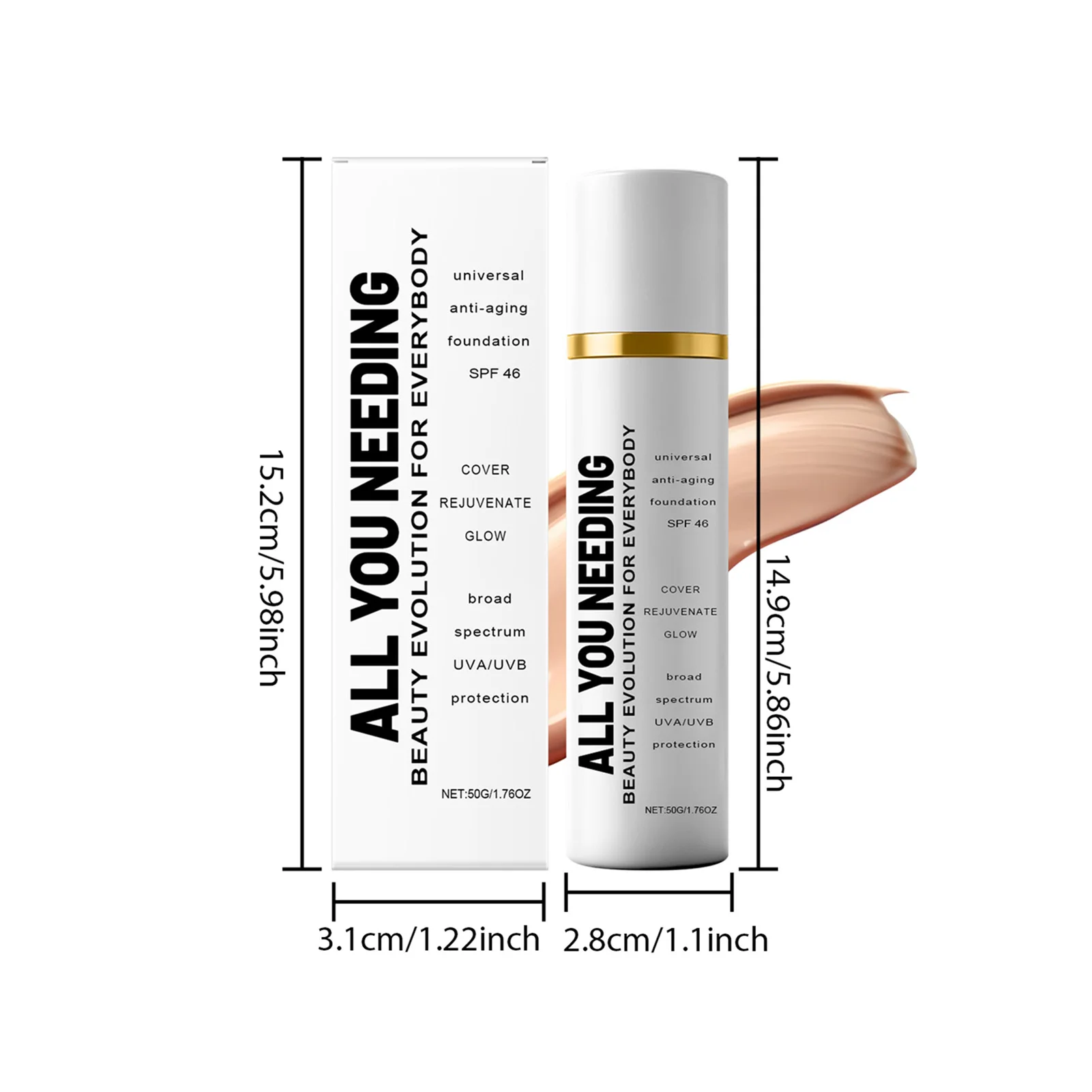 Base ligera SPF46, cobertura de proteccin solar, maquillaje Natural desnudo, base de maquillaje que difumina los poros, ilumina la piel, maquillaje diario