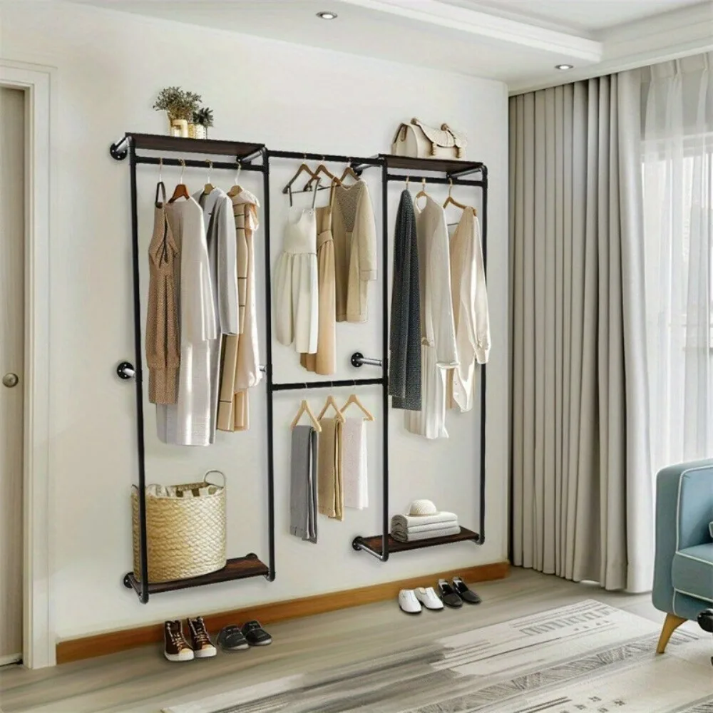 

Industrial Pipe Clothing Rack Wall Mounted Clothes Racks Modern Walk In Closet