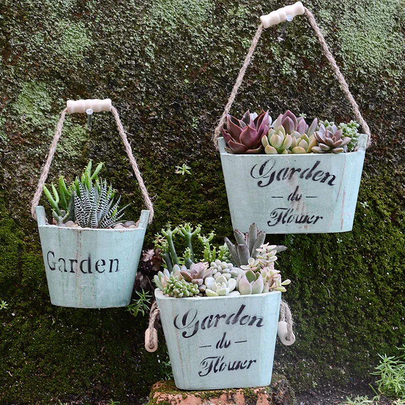 American style retro made old wooden succulent flower pots with micro landscapes, bonsai flower utensils, wooden boxes